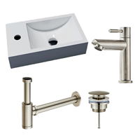 lambinidesigns Recto solid surface fonteinset links met RVS kraan