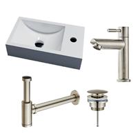 lambinidesigns Recto solid surface fonteinset rechts met RVS kraan