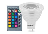 GU5.3 / MR16 LED Spot 3W RGB Dimbaar Incl. Afstandsbediening .