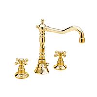 Sapho Wastafelmengkraan Retro 3-gats  Antea 2-knop Uitloop Gebogen 17.5 cm Goud (incl. waste)