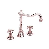 Wastafelmengkraan Retro 3-gats  Antea 2-knop Uitloop Gebogen 17.5 cm Rose Goud (incl. waste)