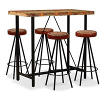 VidaXL Barset massief gerecycled hout, echt leer en canvas 5-delig