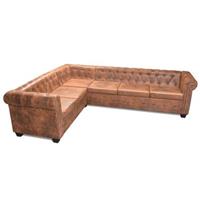 vidaXL Sofa Chesterfield Ecksofa 6-Sitzer Kunstleder Braun