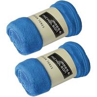 James & Nicholson 2x Fleece dekens/plaids kobaltblauw 120 x 160 cm Blauw