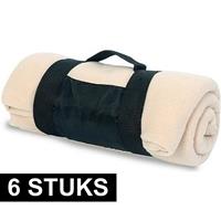6x Fleece dekens/plaids beige afneembaar handvat 160 x 130 cm Beige