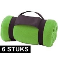 6x Fleece dekens/plaids groen afneembaar handvat 160 x 130 cm Groen