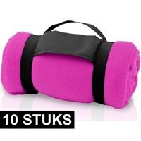 10x Fleece dekens/plaids roze met afneembaar handvat 160 x 130 c Roze