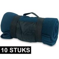 10x Fleece dekens/plaids blauw afneembaar handvat 160 x 130 cm Blauw