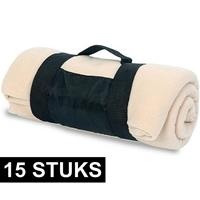 15x Fleece dekens/plaids beige afneembaar handvat 160 x 130 cm Beige