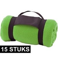 15x Fleece dekens/plaids groen afneembaar handvat 160 x 130 cm Groen