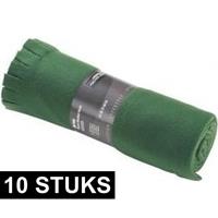 10x Fleece dekens/plaids met franjes donker groen 130 x 170 cm Groen