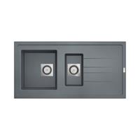 go Molto inbouwspoeltafel composiet met 15 bakken met afdruip 980 x 500 mm met vierkante manuele plug omkeerbaar grijs onderkast 80 cm 3512343101308