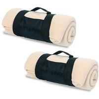 2x Fleece dekens/plaids beige afneembaar handvat 160 x 130 cm Beige