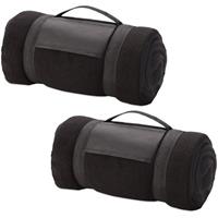 2x Fleece dekens/plaids zwart afneembaar handvat 160 x 130 cm Zwart