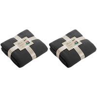 James & Nicholson 2x Fleece dekens/plaids donkergrijs 130 x 170 cm Grijs