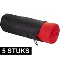 5x Fleece deken rood 150 x 120 cm Rood