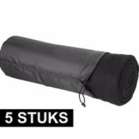 5x Fleece deken zwart 150 x 120 cm Zwart