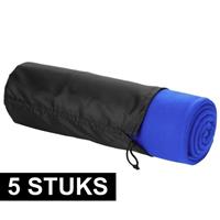 5x Fleece deken kobalt blauw 150 x 120 cm Blauw