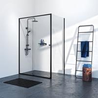 get wet Contour schuifdeur met zijwand 140x90 cm, 200 cm hoog, zwart, 6 mm helder veiligheidsglas CD101496195100