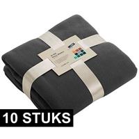 James & Nicholson 10x Fleece dekens/plaids donkergrijs 130 x 170 cm Grijs