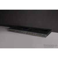 Forzalaqua Palermo Doppio wastafel 140.5x51.5x9cm rechthoek 2 wasbakken geen kraangaten graniet gezoet gekapt antraciet 8010287