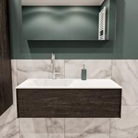 zaro Lush onderkast 100cm in kleur DARK BROWN met 1 lade Push tot open geschikt voor linkse wastafel. Compleet met solid surface wastafel cloud M35133met 1 kraangat(en)