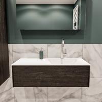 zaro Lush onderkast 100cm in kleur DARK BROWN met 1 lade Push tot open geschikt voor rechtse wastafel. Compleet met solid surface wastafel cloud M35134met 1 kraangat(en)