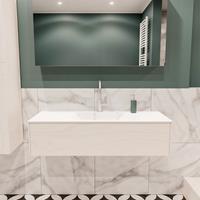 zaro Lush onderkast 120cm in kleur UNDERLAYMENT met 1 lade Push tot open geschikt voor gecentreerde wastafel. Compleet met solid surface wastafel cloud M35162met 1 kraangat(en)