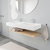 zaro ALAN vrijhangende wastafel 120cm met wasbak dubbel en planchet in kleur washed oak 0 lade(s)