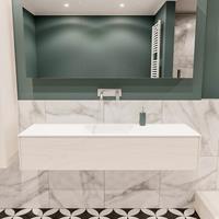 zaro Lush onderkast 150cm in kleur UNDERLAYMENT met 1 lade Push tot open geschikt voor gecentreerde wastafel. Compleet met solid surface wastafel cloud M35216met 0 kraangat(en)