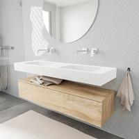 zaro ALAN vrijhangende wastafel 150cm met wasbak dubbel en onderkast in kleur washed oak 1 lade(s)