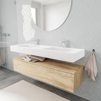 zaro ALAN vrijhangende wastafel 150cm met wasbak dubbel en onderkast in kleur washed oak 1 lade(s)