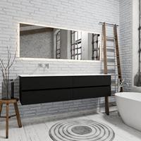zaro Sevilla Solid Surface badmeubel 200cm mat mat zwart zonder kraangat spoelbak links met 4 lades