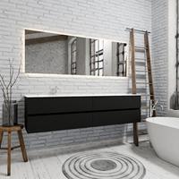 zaro Sevilla Solid Surface badmeubel 200cm mat mat zwart 1 kraangat spoelbak links met 4 lades