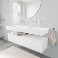 zaro ALAN vrijhangende wastafel 150cm met wasbak dubbel en onderkast in kleur Wit mat 1 lade(s)
