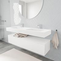 zaro ALAN vrijhangende wastafel 150cm met wasbak dubbel en onderkast in kleur Wit mat 1 lade(s)