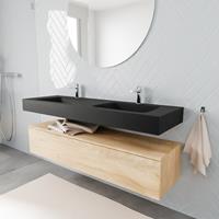 zaro ALAN vrijhangende wastafel 150cm met wasbak dubbel en onderkast in kleur washed oak 1 lade(s)