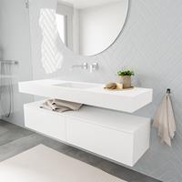 zaro ALAN vrijhangende wastafel 150cm met wasbak Enkel midden en onderkast in kleur Wit mat 2 lade(s)