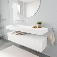 zaro ALAN vrijhangende wastafel 150cm met wasbak Enkel links en onderkast in kleur Wit mat 2 lade(s)