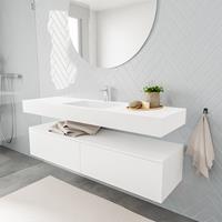 zaro ALAN vrijhangende wastafel 150cm met wasbak Enkel midden en onderkast in kleur Wit mat 2 lade(s)