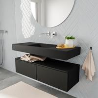 zaro ALAN vrijhangende wastafel 120cm met wasbak Enkel midden en onderkast in kleur Zwart mat 2 lade(s)