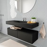 zaro ALAN vrijhangende wastafel 120cm met wasbak Enkel midden en onderkast in kleur Zwart mat 2 lade(s)