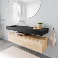 zaro ALAN vrijhangende wastafel 150cm met wasbak Enkel links en onderkast in kleur washed oak 2 lade(s)