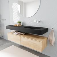 zaro ALAN vrijhangende wastafel 150cm met wasbak Enkel rechts en onderkast in kleur washed oak 2 lade(s)
