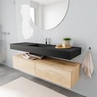 zaro ALAN vrijhangende wastafel 150cm met wasbak Enkel midden en onderkast in kleur washed oak 2 lade(s)