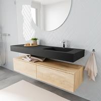 zaro ALAN vrijhangende wastafel 150cm met wasbak Enkel rechts en onderkast in kleur washed oak 2 lade(s)