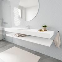zaro ALAN vrijhangende wastafel 200cm met wasbak Enkel midden en solid suface planchet in kleur Wit mat 0 lade(s)