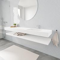 zaro ALAN vrijhangende wastafel 200cm met wasbak Enkel rechts en solid suface planchet in kleur Wit mat 0 lade(s)