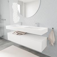 zaro ALAN vrijhangende wastafel 150cm met wasbak dubbel en onderkast in kleur Wit mat 2 lade(s)