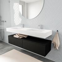 zaro ALAN vrijhangende wastafel 150cm met wasbak dubbel en onderkast in kleur Zwart mat 2 lade(s)